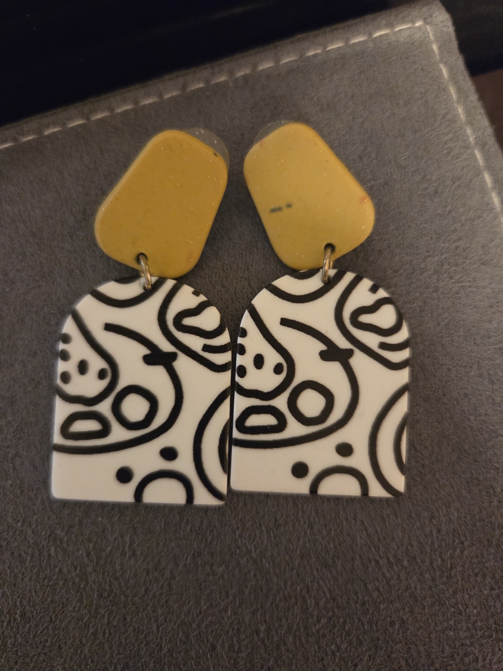 Plunder Yellow Top Black & White Abstract Drop Earrings